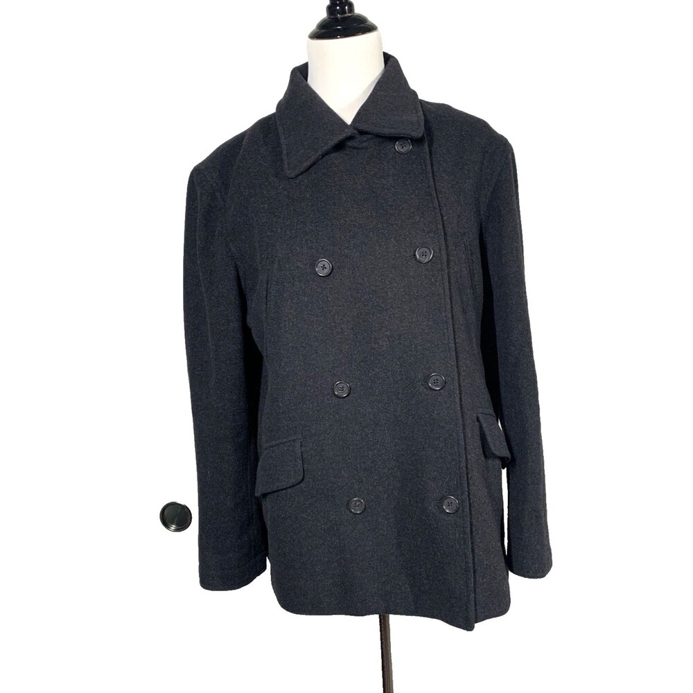 J.Crew Women's Black Wool Cashmere Pea Coat Large Thinsulate Double Breasted Y2K